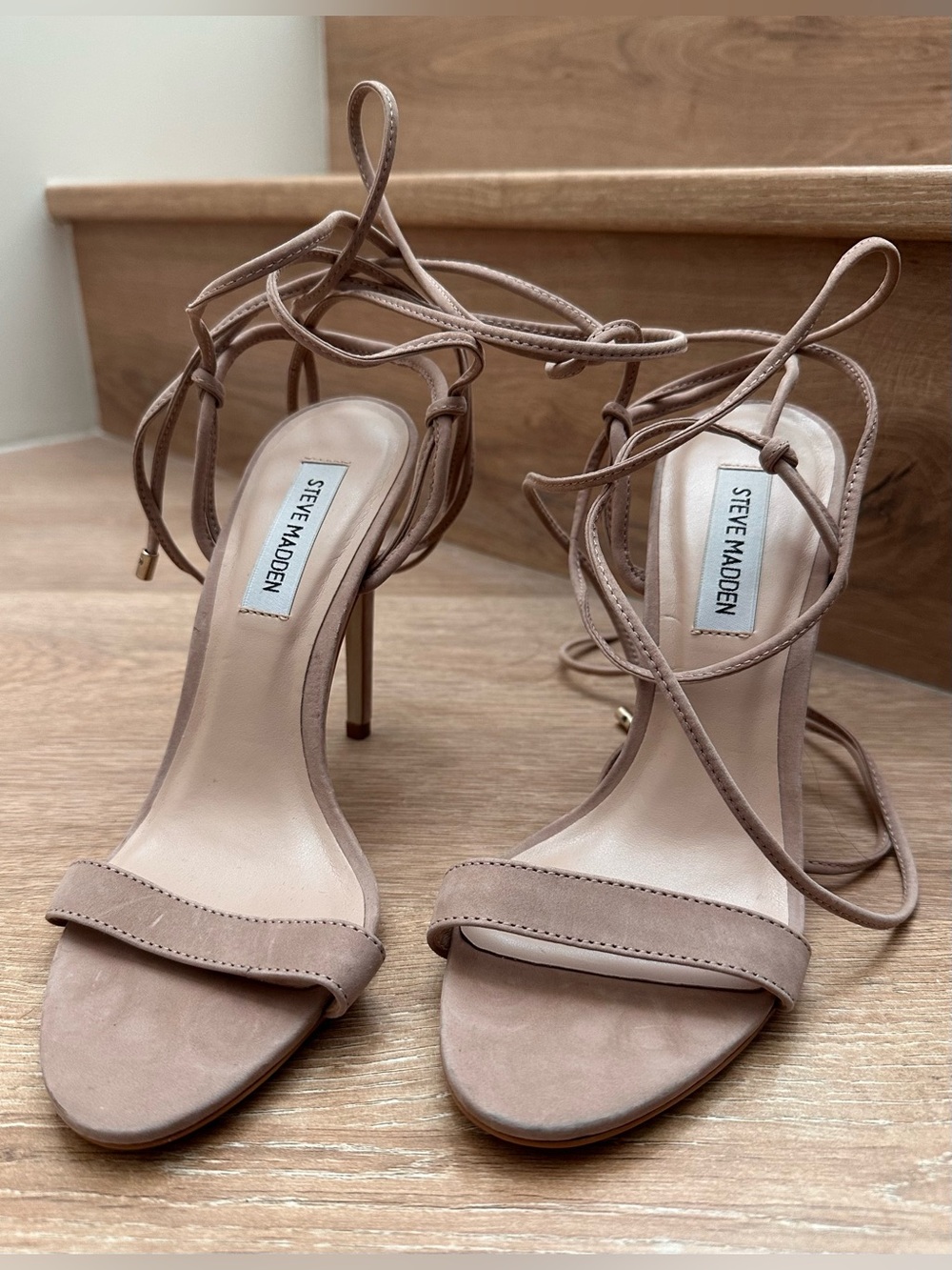 Steve Madden Nude Lace-Up Stiletto Sandals